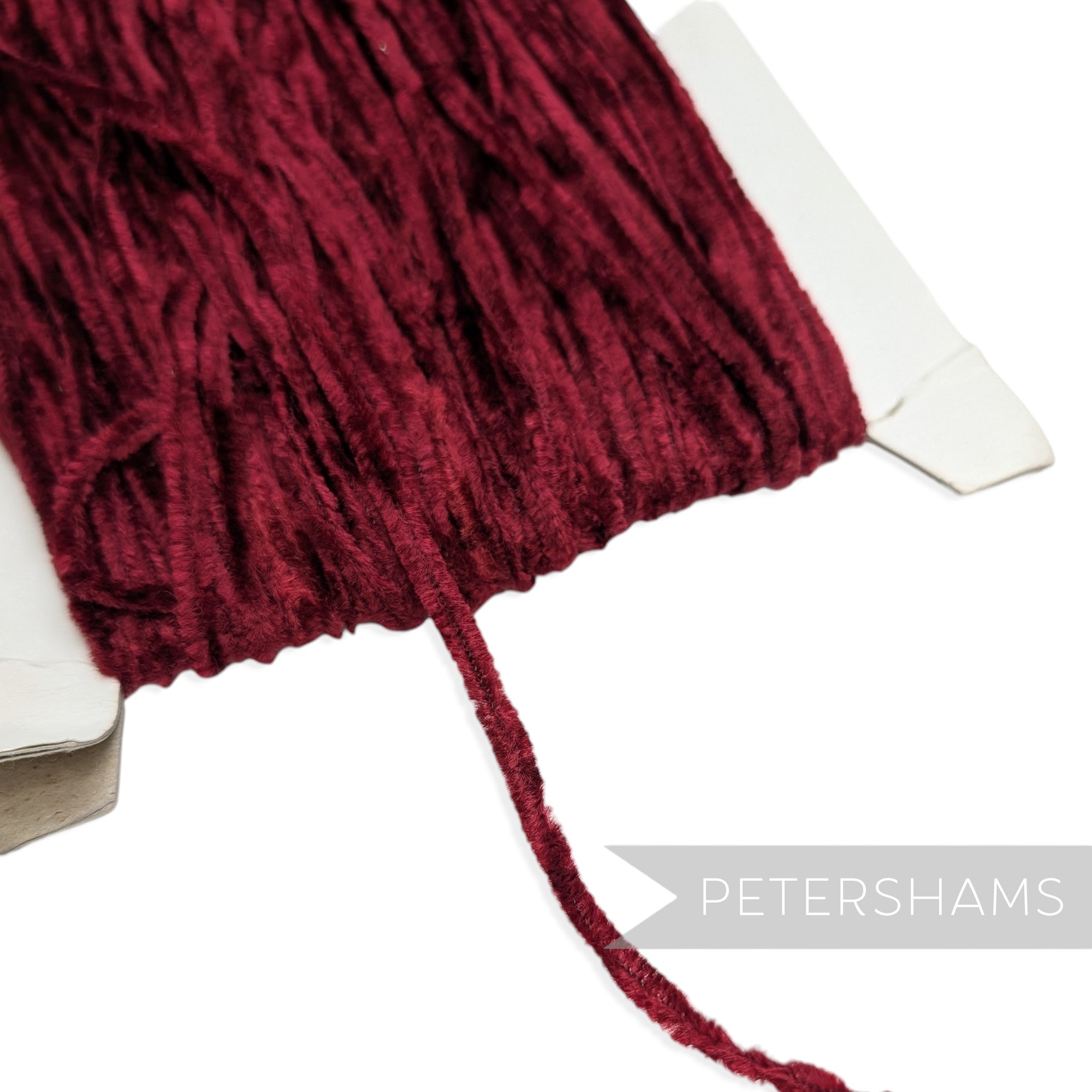 Petershams Millinery Supplies vintage deep red chenille wire for millinery veiling dots on a card spool