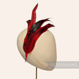 Petershams Millinery Supplies red and black chinchilla full coque feather hat mount