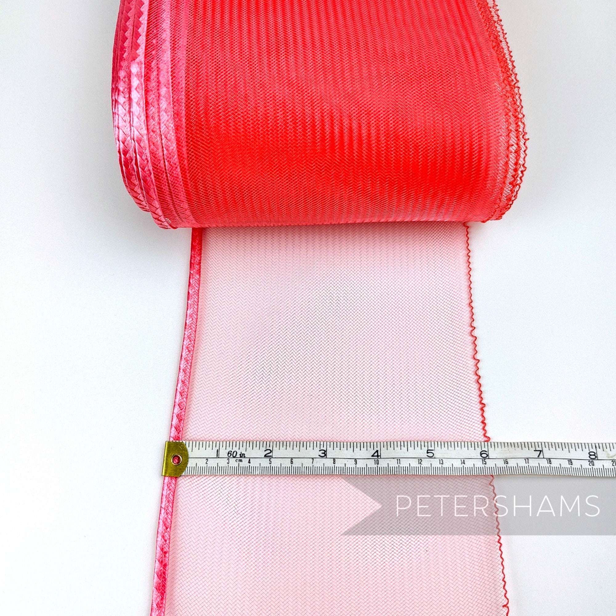 Petershams Millinery Supplies red 15cm wide crinoline ribbon with a shiny polybraid edge for hat making