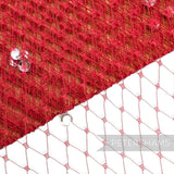 Petershams Millinery Supplies red diamond-patterned veiling embellished with clear acrylic diamantes for millinery