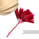 Petershams Millinery Supplies Kay red goose feather pom flower millinery mount with wired stems for hat making