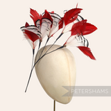 Petershams Millinery Supplies extra large red and white Lady Amherst and goose feather flower hat mount