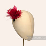 Petershams Millinery Supplies red ostrich and goose feather hat mount on a wired stem