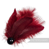 Petershams Millinery Supplies deep red marabou and coque feather hat mount with a black faceted bead accent.