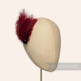 Petershams Millinery Supplies deep red marabou and coque feather hat mount with a faceted black bead accent