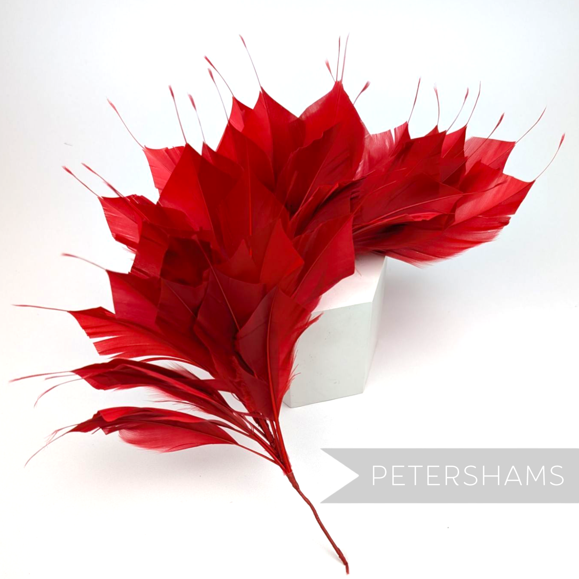 Petershams Millinery Supplies large red spiky goose feather wired millinery mount for hat making