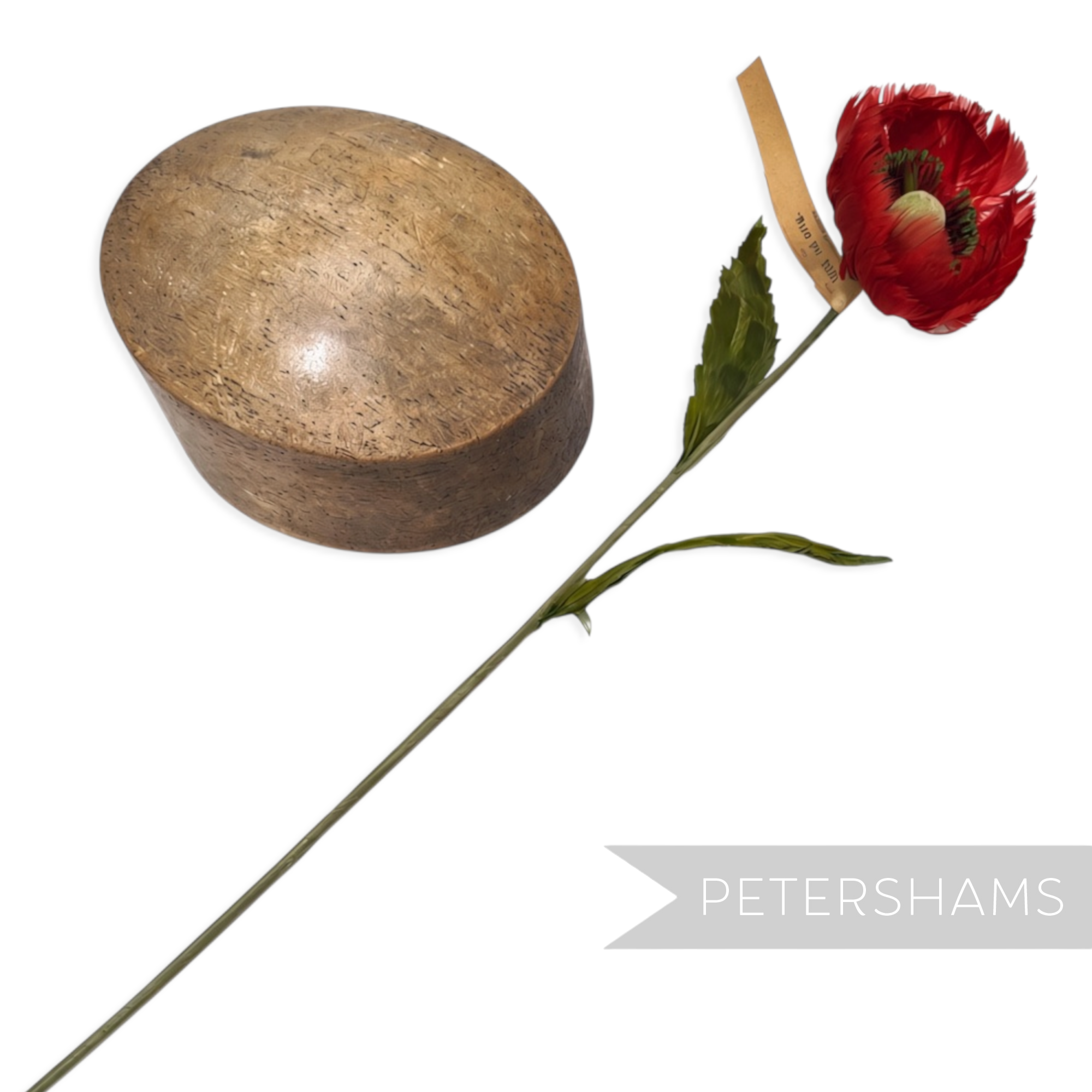 Petershams Millinery Supplies vintage red feather poppy flower with long green stem