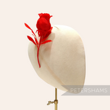 Petershams Millinery Supplies Belle red goose feather rosebud hat mount with wired stem