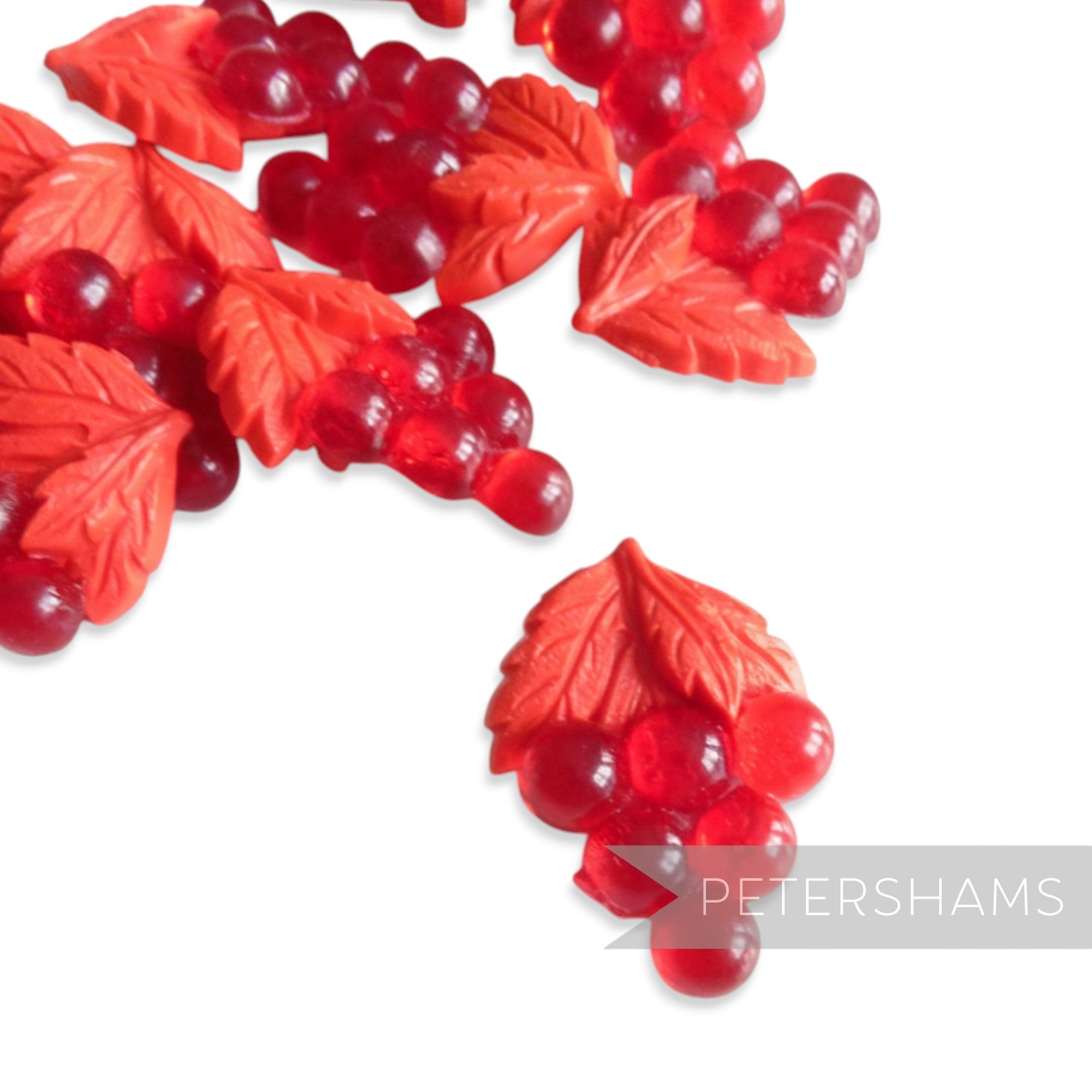 Petershams Millinery Supplies red plastic novelty grape buttons, 1960s/70s vintage, 27mm x 20mm.