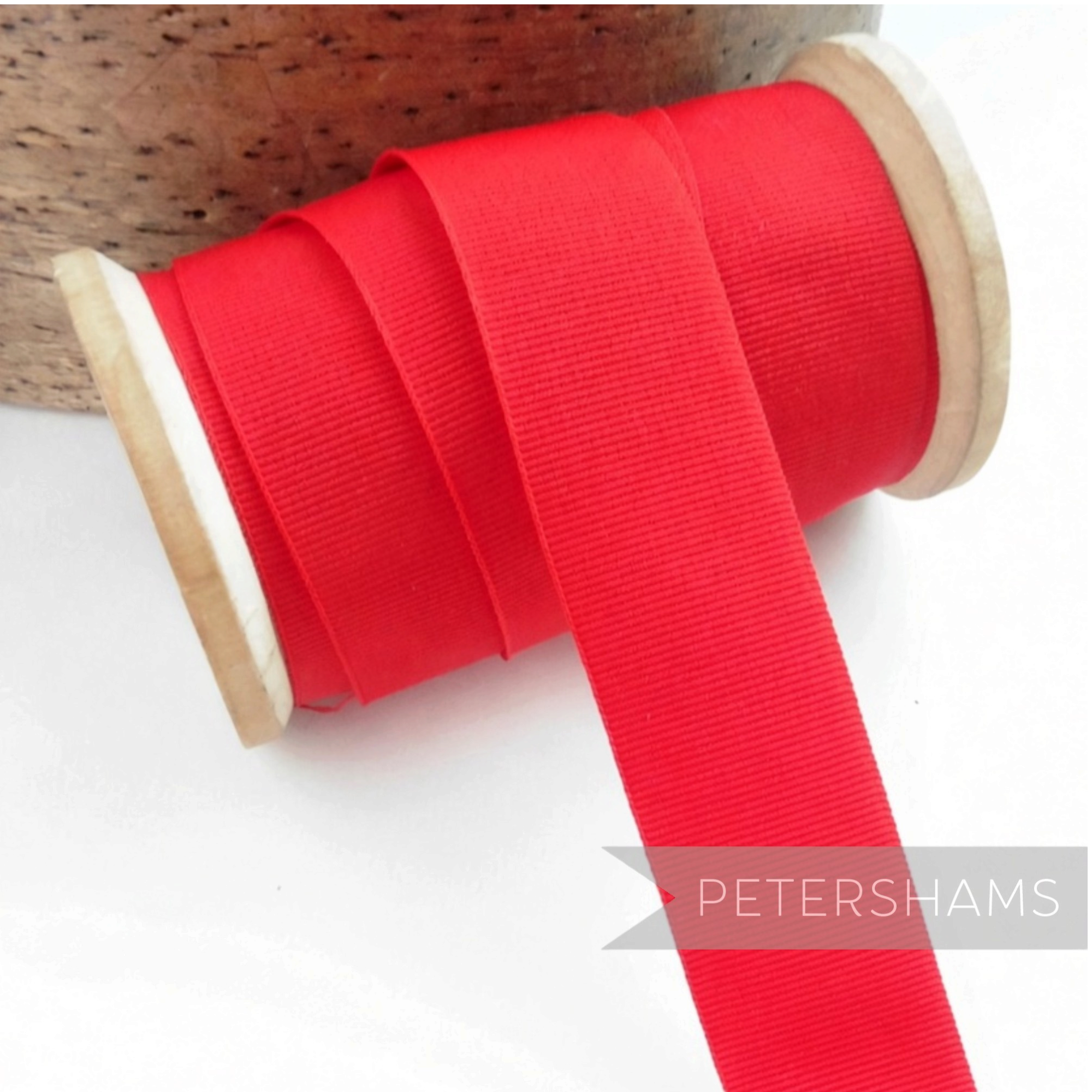Petershams Millinery Supplies vintage red 25mm wide grosgrain ribbon on a wooden spool for hat making