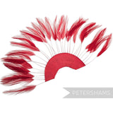 Petershams Millinery Supplies red stripped hackle feather fan on a cotton base for hat and fascinator trimming