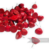 Petershams Millinery Supplies red dome-topped hat blocking pins with sharp metal tips for millinery projects