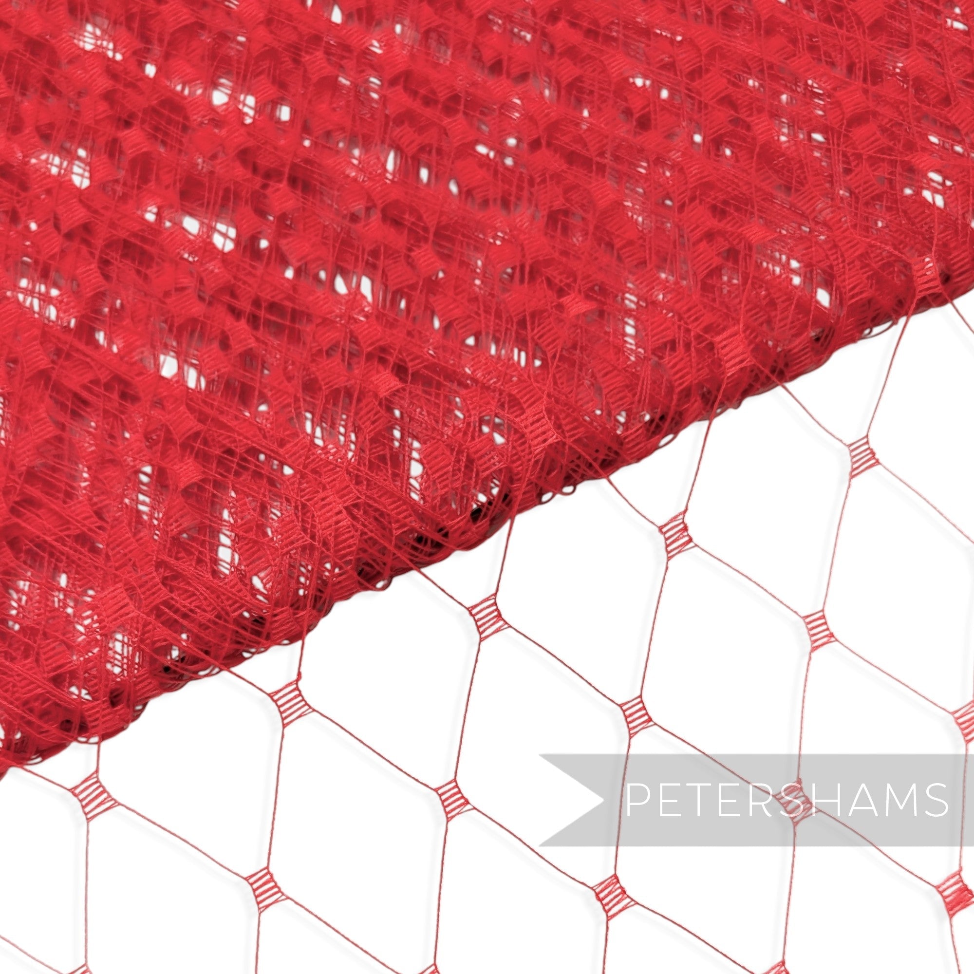 Petershams Millinery Supplies red English merry widow veiling with extra wide 3cm diamond netting for millinery