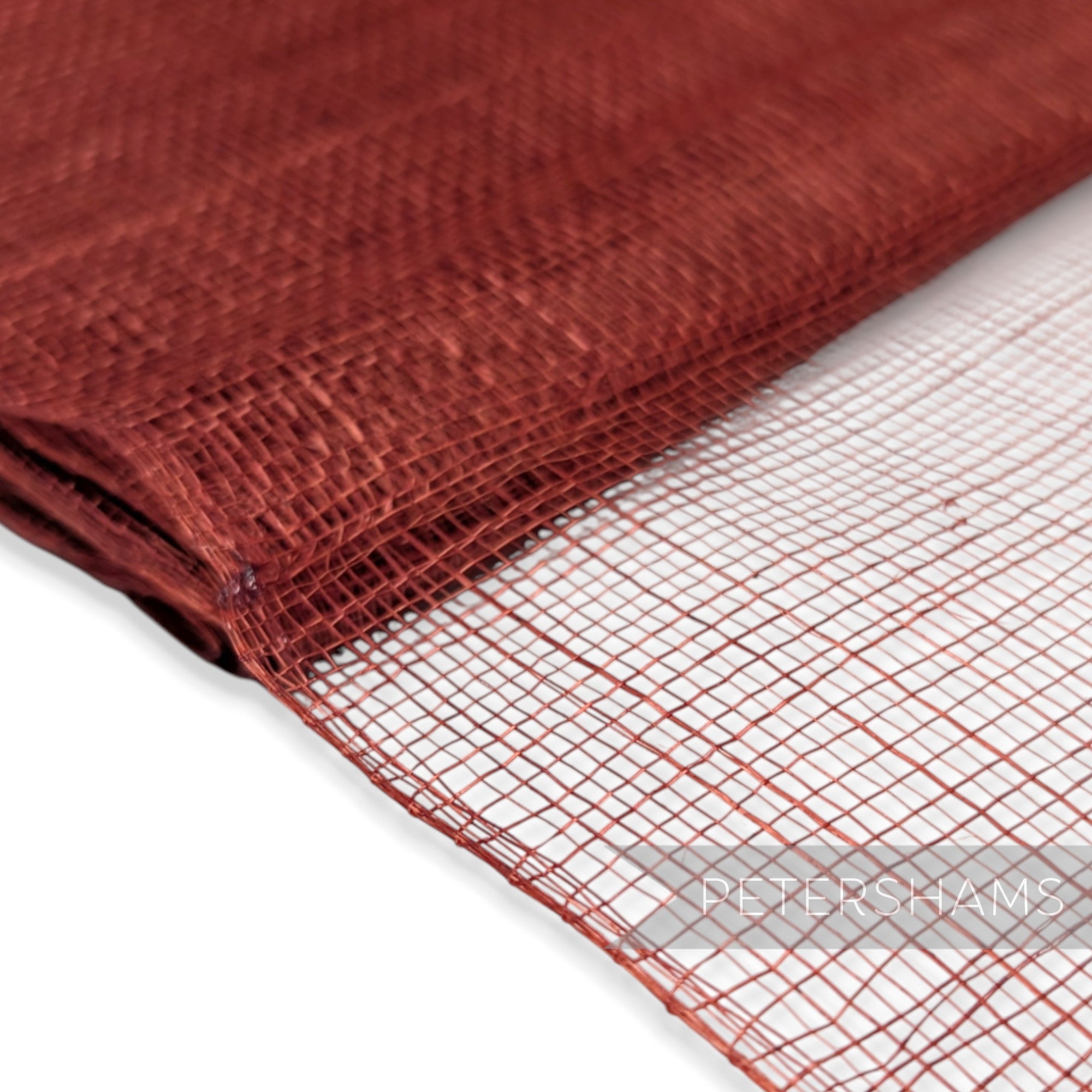 Petershams Millinery Supplies dark red open weave sinamay abaca fabric for hat making and millinery projects