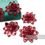 Petershams Millinery Supplies set of 5 red organza flower motifs with beaded and sequin embellishments