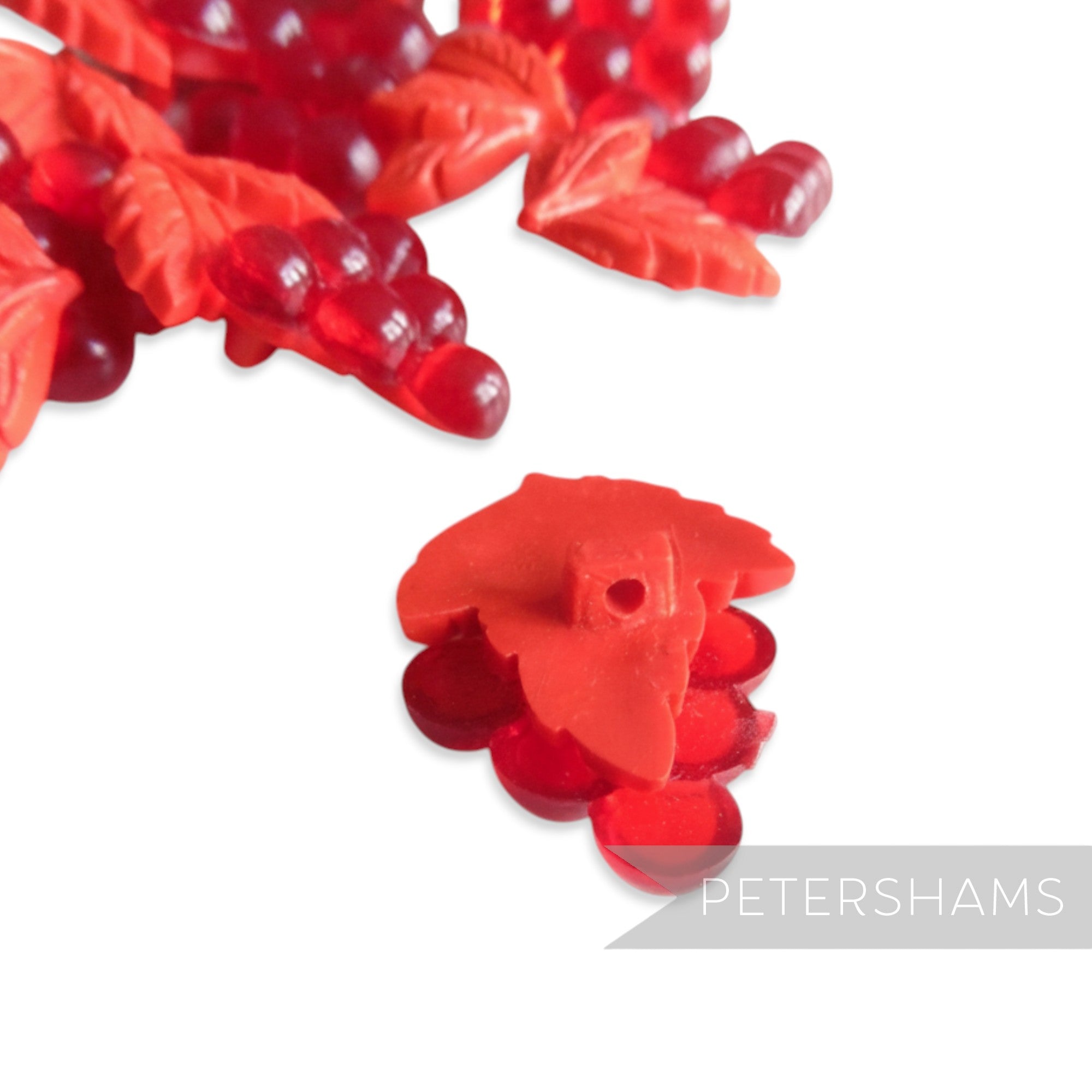 Petershams Millinery Supplies red plastic vintage novelty grape buttons, 1960s/70s, 27mm x 20mm.