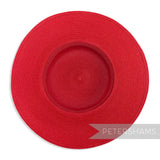 Petershams Millinery Supplies red polybraid boater fascinator hat base with a wide brim and spiralled texture