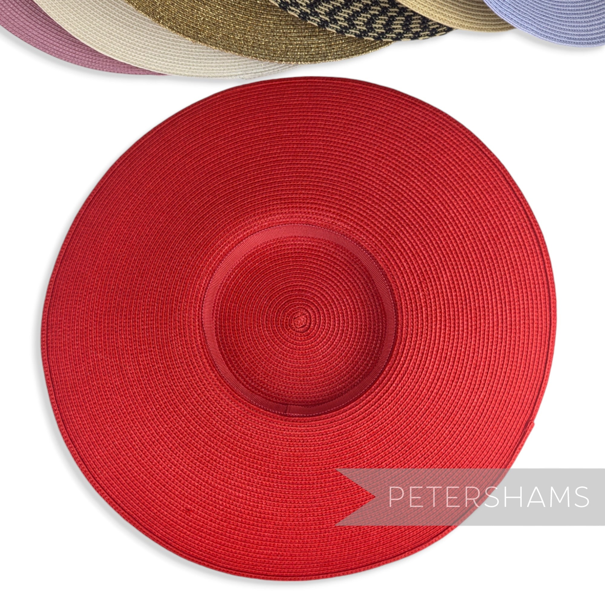 Petershams Millinery Supplies red polybraid cartwheel fascinator hat base with a flat crown and wide brim