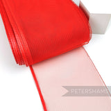 Petershams Millinery Supplies 15cm wide red crinoline ribbon with a shiny polybraid edge for millinery and crafts.