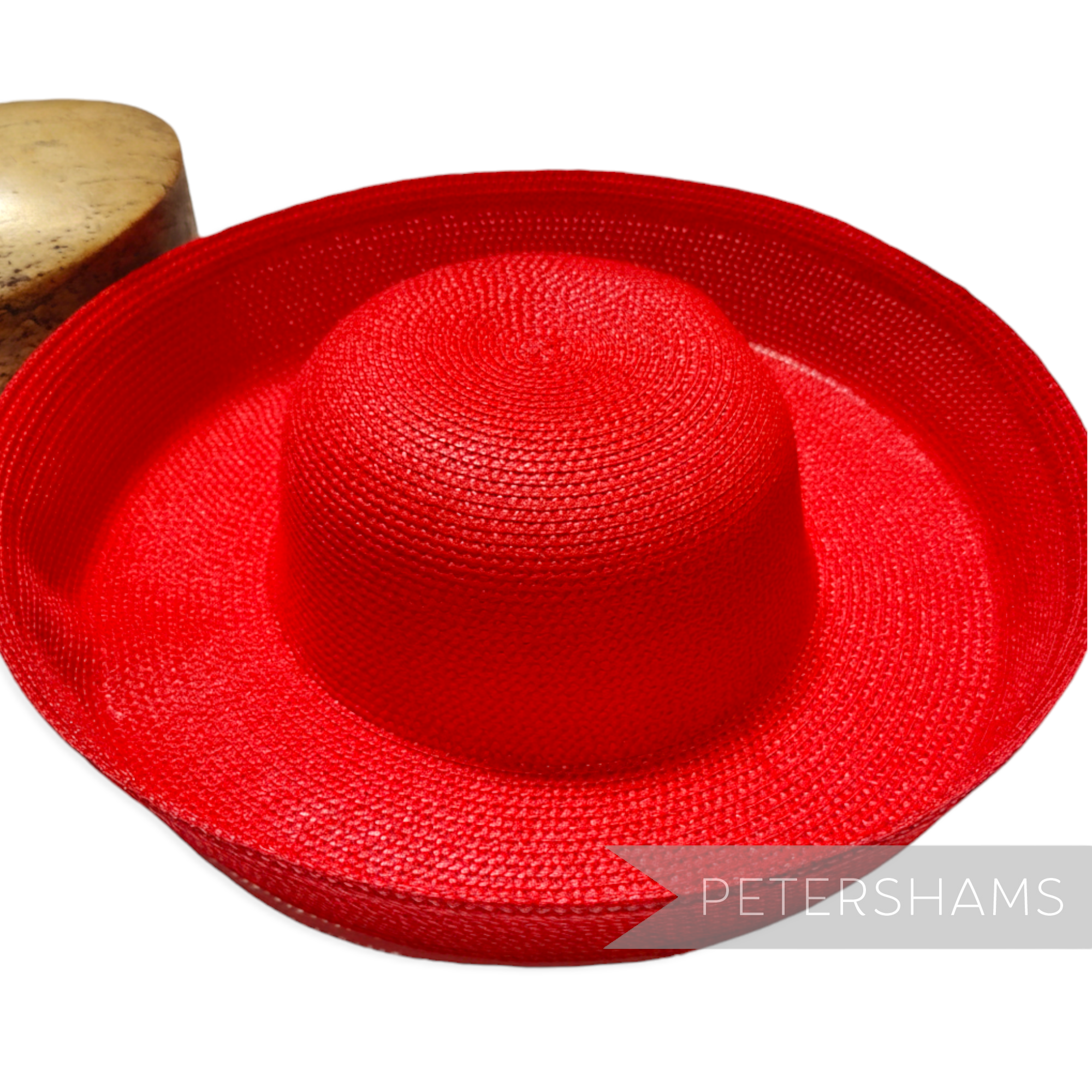Petershams Millinery Supplies red polybraid sailor hat form with large upturned brim, ideal for race hats and mothers of the bride.