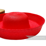 Petershams Millinery Supplies red polybraid sailor hat form with large upturned brim, ideal for occasion hats.