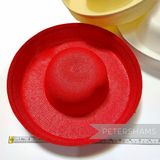 Petershams Millinery Supplies red polybraid sailor hat form with large upturned brim, ideal for occasion hats.