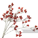 Petershams Millinery Supplies red seed bead wired tree stems with silver wire, ideal for crafts and embellishments.