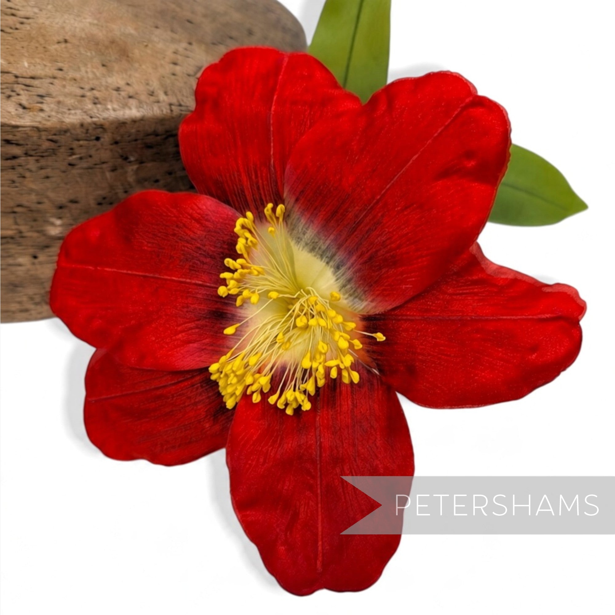 Petershams Millinery Supplies vintage red silk hibiscus flower with long yellow stamens for hat making