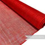 Petershams Millinery Supplies red sinamay fabric, a lightweight, woven material ideal for hat making and fascinators.