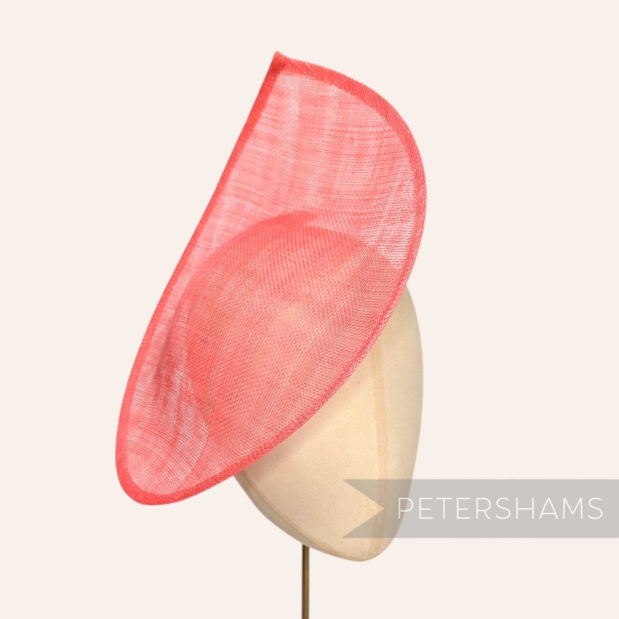 Petershams Millinery Supplies Diana coral sinamay fascinator hat base with a pointed scallop edge