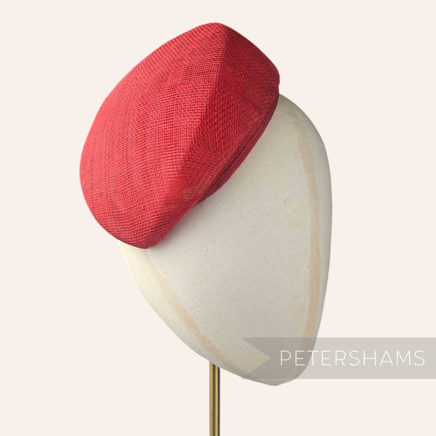 Petershams Millinery Supplies poppy red sinamay sloped pillbox fascinator hat base