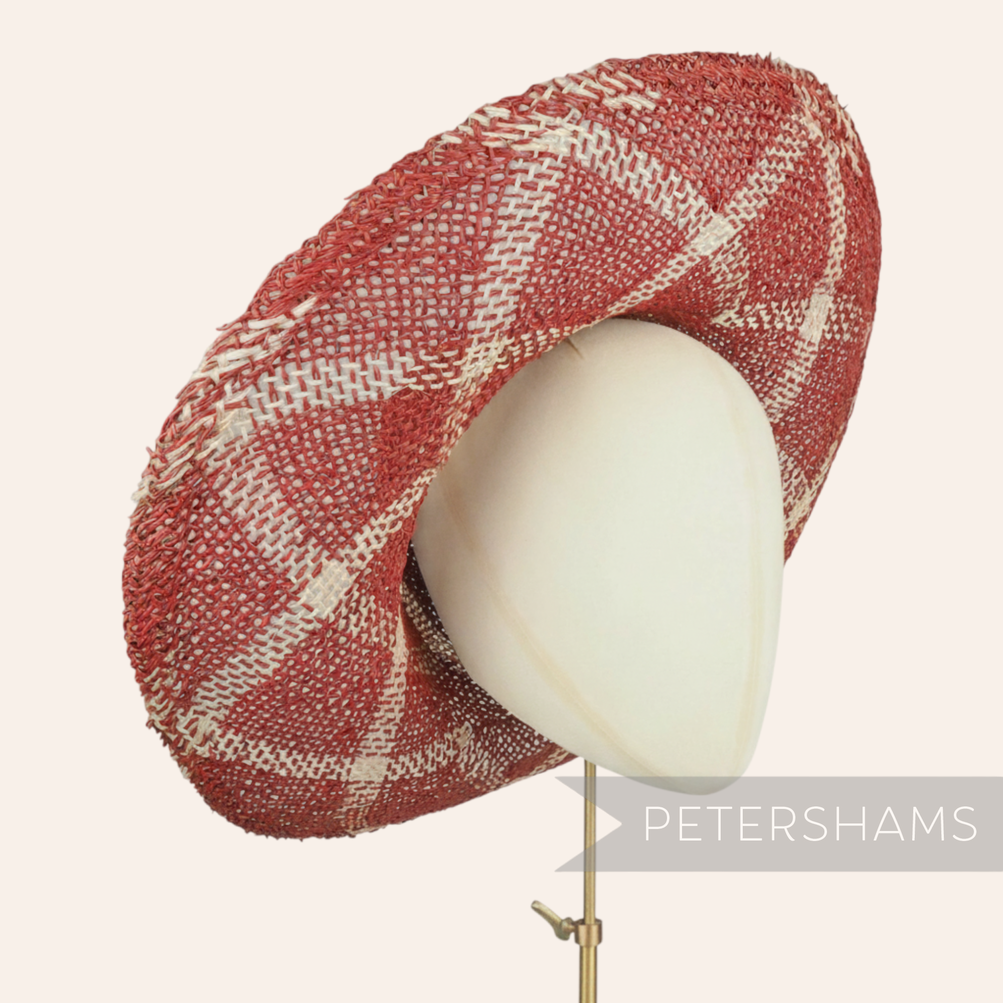 Petershams Millinery Supplies vintage red and white roulette curve seagrass and jute straw capeline hat body