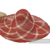 Petershams Millinery Supplies vintage red and natural jute seagrass straw capeline hat body with roulette curve pattern