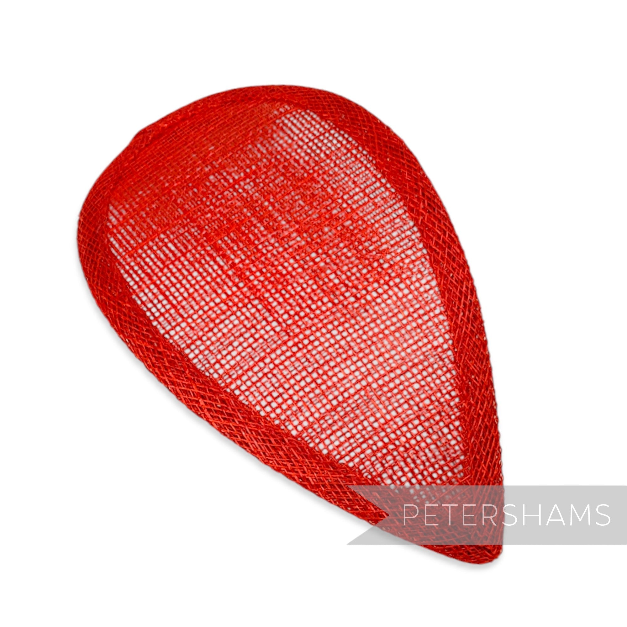 Petershams Millinery Supplies red teardrop shaped sinamay hat base with wired edges for millinery projects