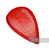 Petershams Millinery Supplies red teardrop shaped sinamay hat base with wired edges for millinery projects