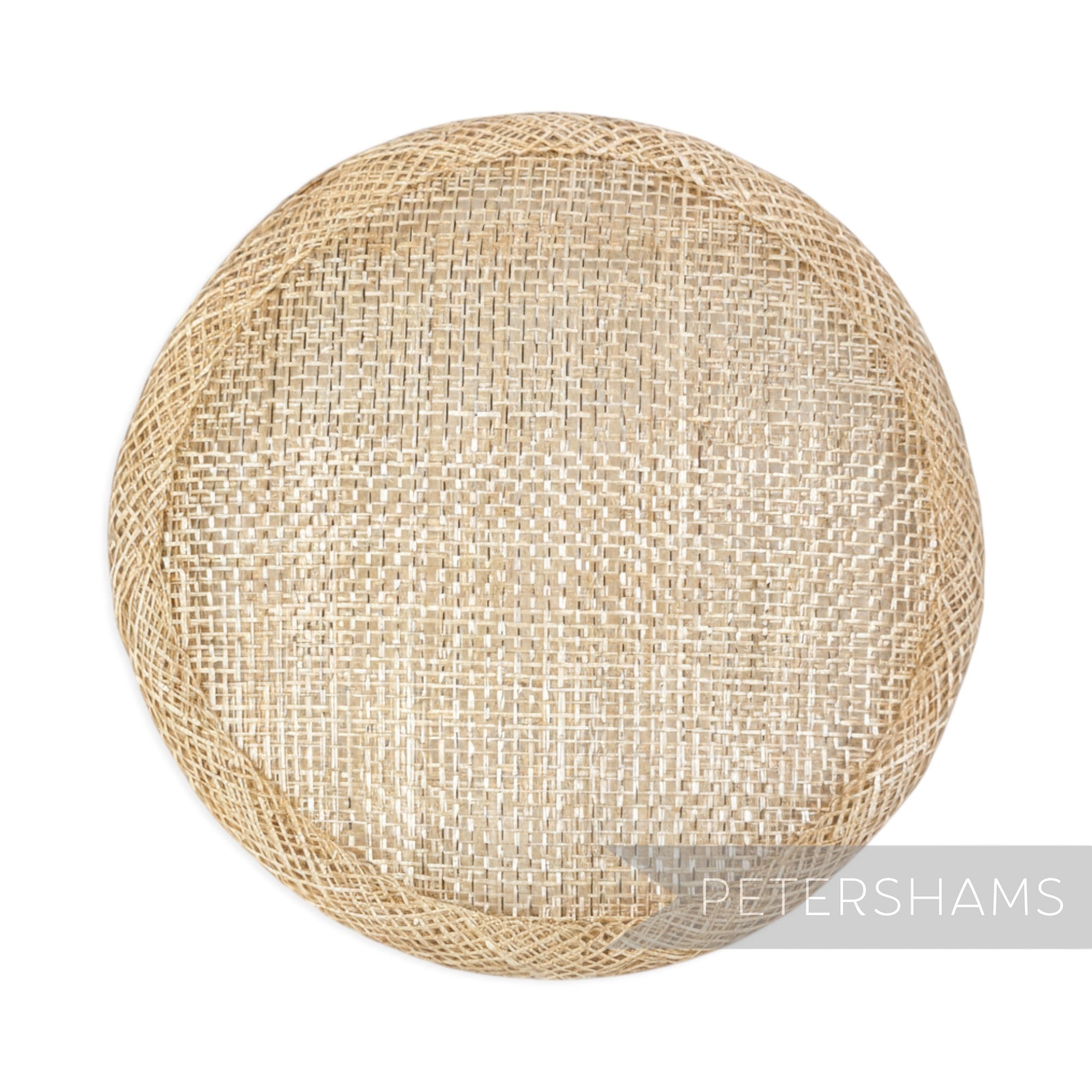 Petershams Millinery Supplies 10.5cm round metallic lurex sinamay fascinator base in a natural woven texture.