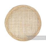 Petershams Millinery Supplies 10.5cm round metallic lurex sinamay fascinator base in a natural woven texture.