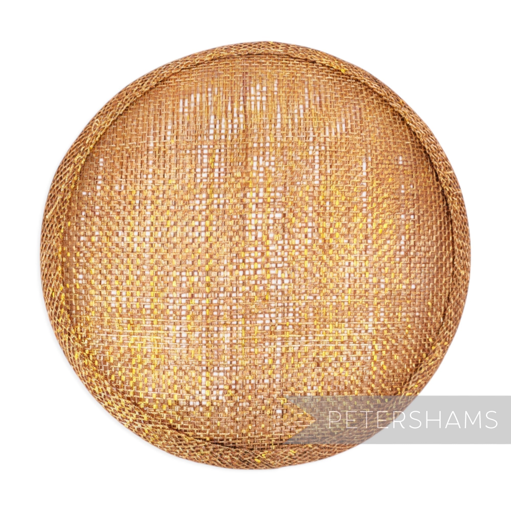 Petershams Millinery Supplies 13.5cm round gold metallic lurex sinamay fascinator hat base with stiffened edge