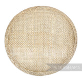Petershams Millinery Supplies 13.5cm round metallic lurex sinamay fascinator hat base in a natural beige tone.