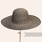 Petershams Millinery Supplies vintage Ecuador Panama straw capeline hat in a sage and chocolate brown check pattern.
