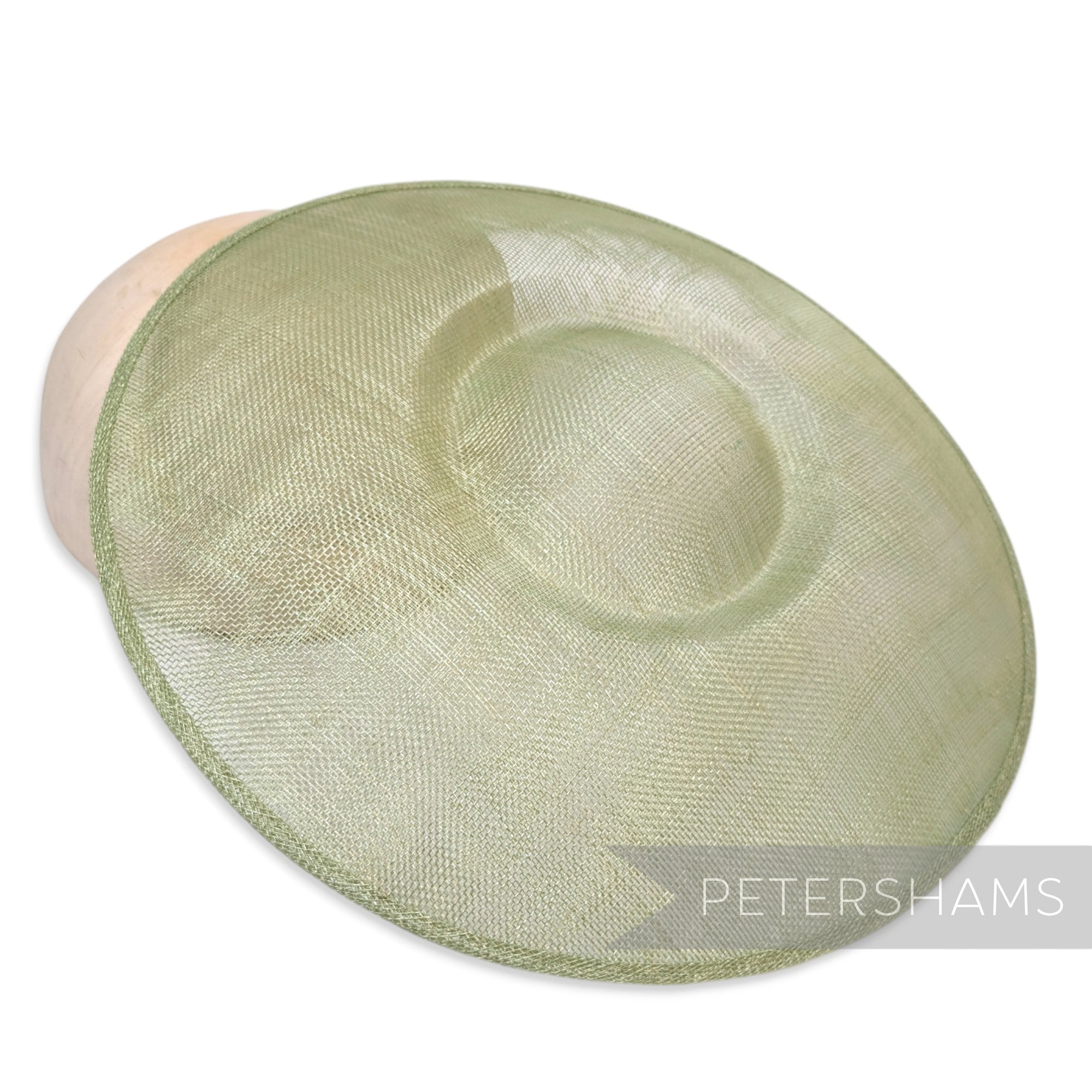 Petershams Millinery Supplies Charlotte 35cm sage green sinamay saucer fascinator hat base with domed crown