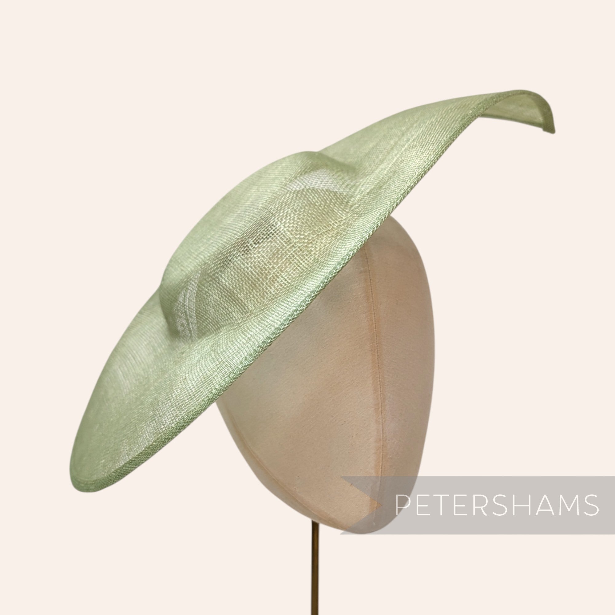 Petershams Millinery Supplies extra large sage green sinamay fascinator base with a pointed tip