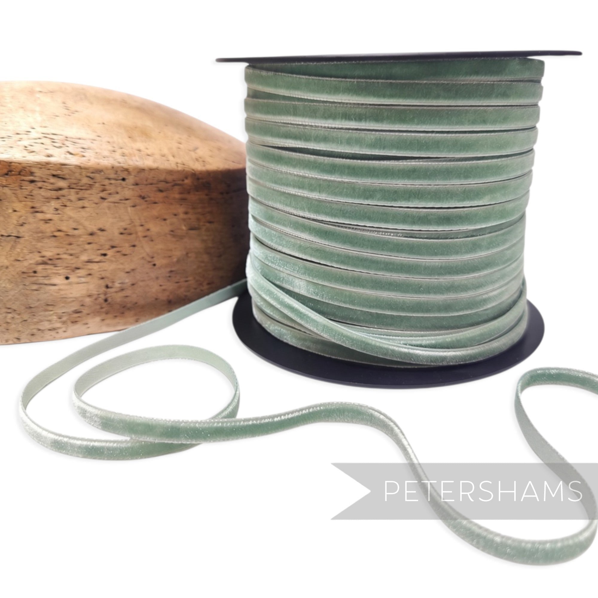 Petershams Millinery Supplies 7mm vintage mint French velvet ribbon on a spool