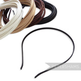 Petershams Millinery Supplies 5mm satin covered metal headbands in ivory, blonde, brown, and black for millinery.