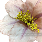 Petershams Millinery Supplies vintage German silk hibiscus flower in soft pink with long yellow stamens