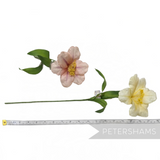Petershams Millinery Supplies vintage German silk hibiscus flowers in soft pink and cream with long yellow stamens.