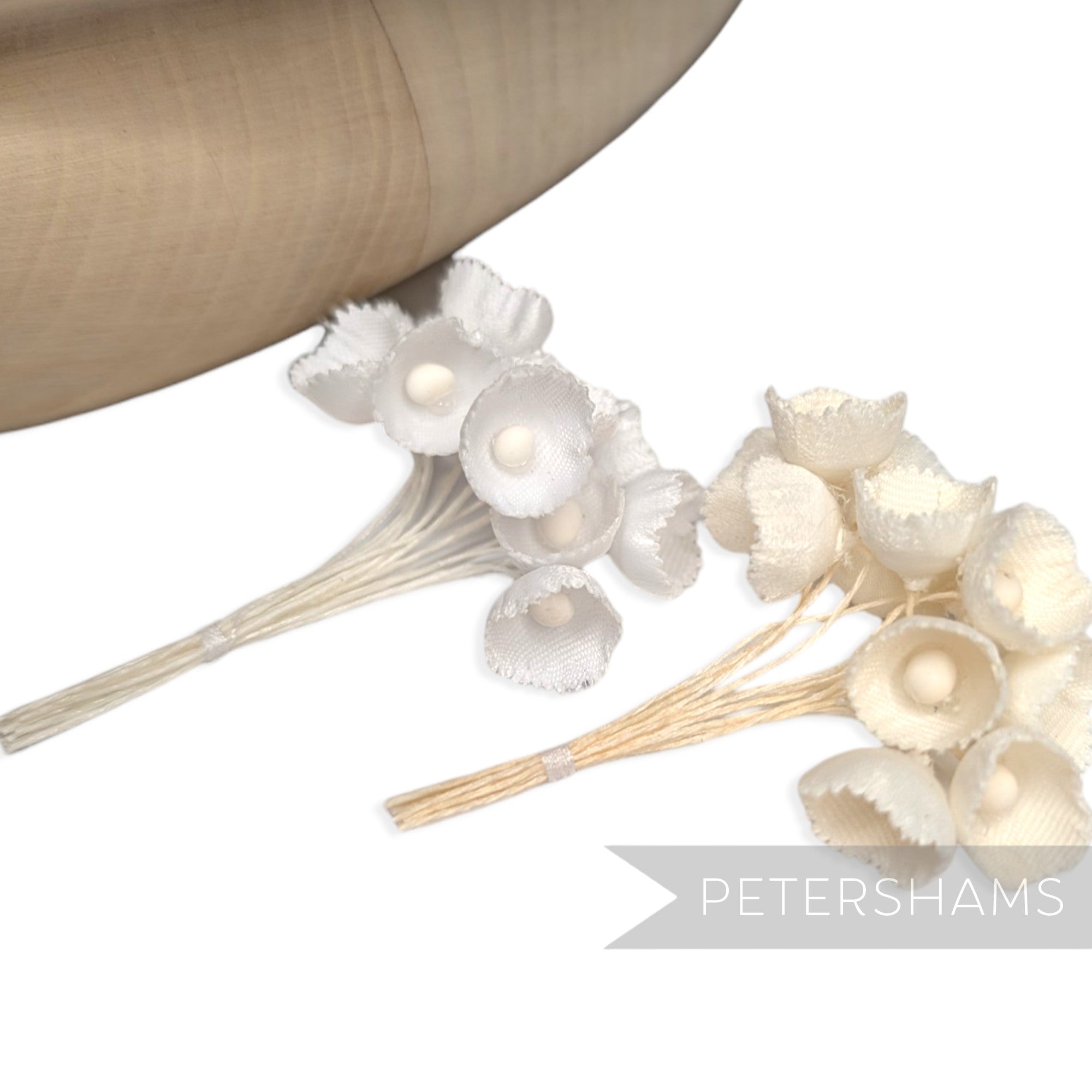 Petershams Millinery Supplies Alicia teeny silk lily of the valley flower cup stems in white and cream
