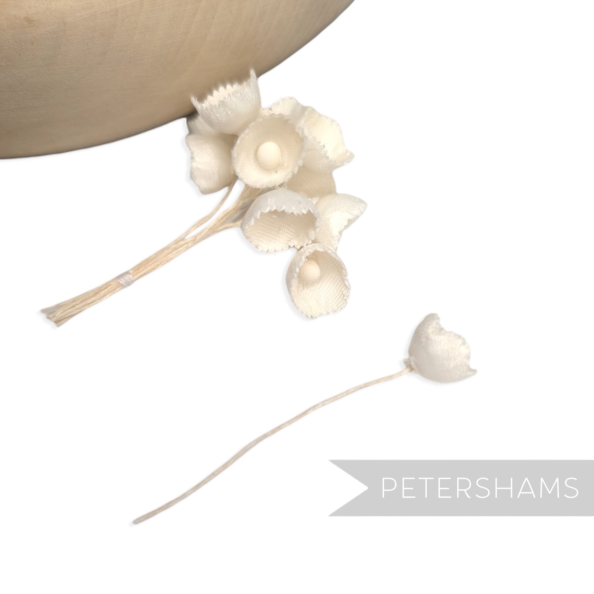 Petershams Millinery Supplies Alicia silk lily of the valley flower stems for wedding headdresses and millinery.