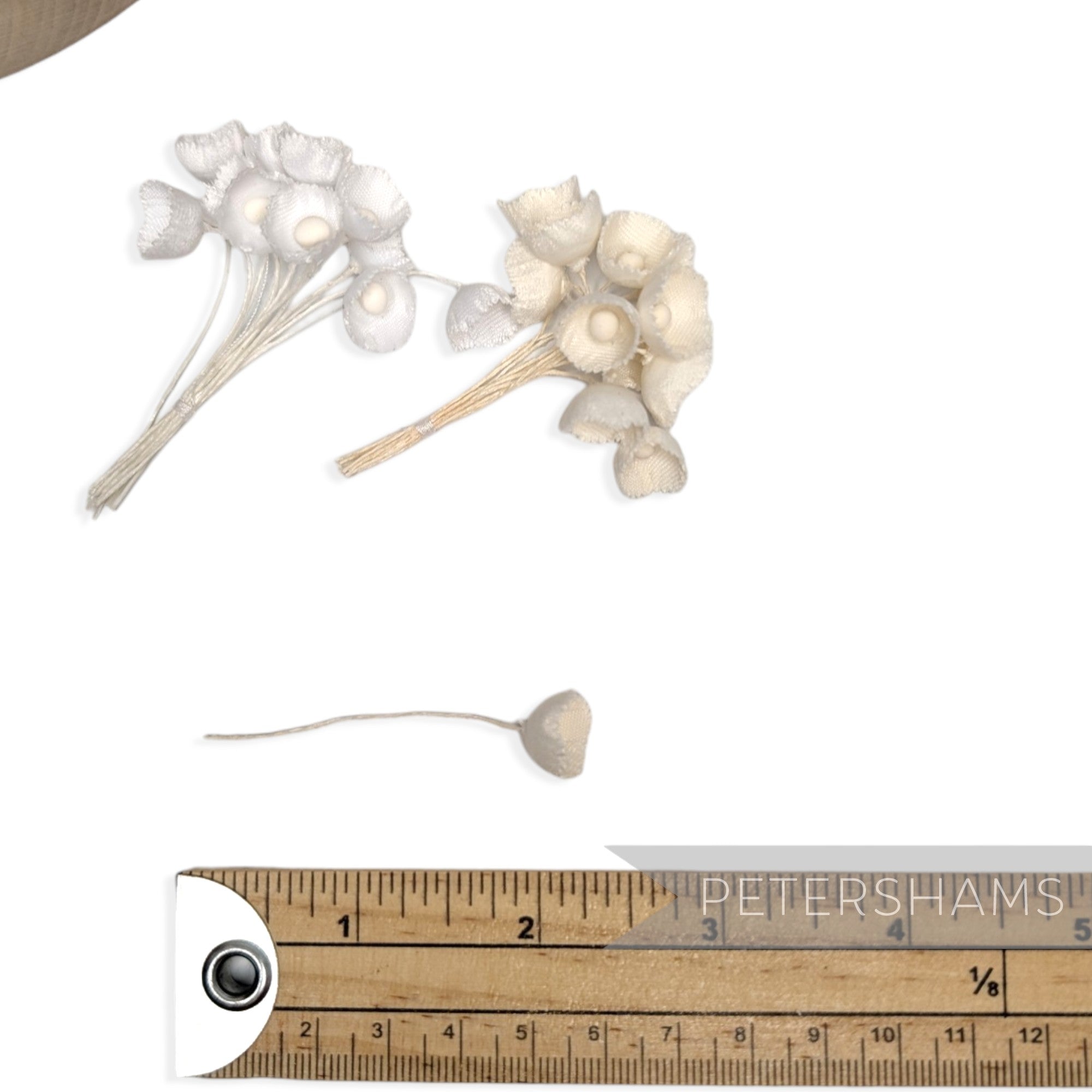Petershams Millinery Supplies Alicia teeny silk lily of the valley flower stems in white for wedding headdresses.
