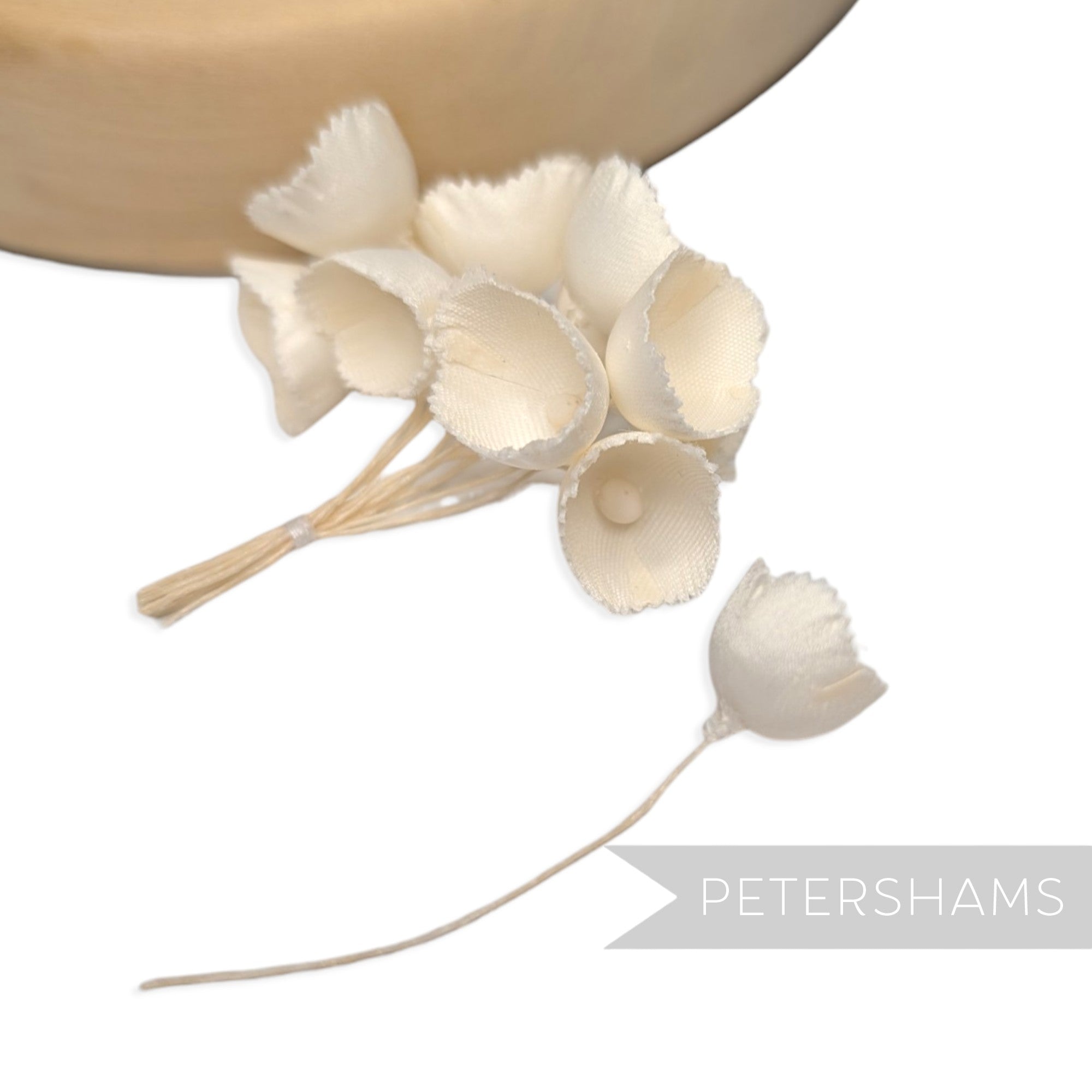 Petershams Millinery Supplies Claudia small white silk lily of the valley flower cup stems for wedding headdresses